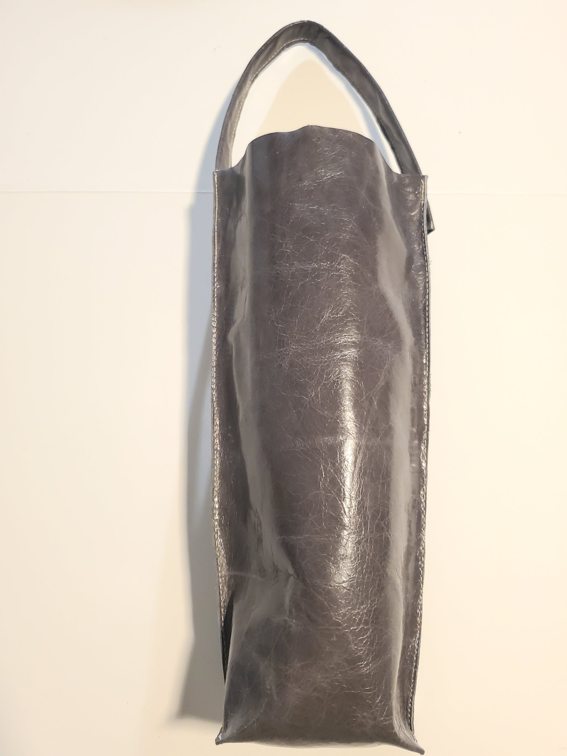 Gray leather wine bag made in LA