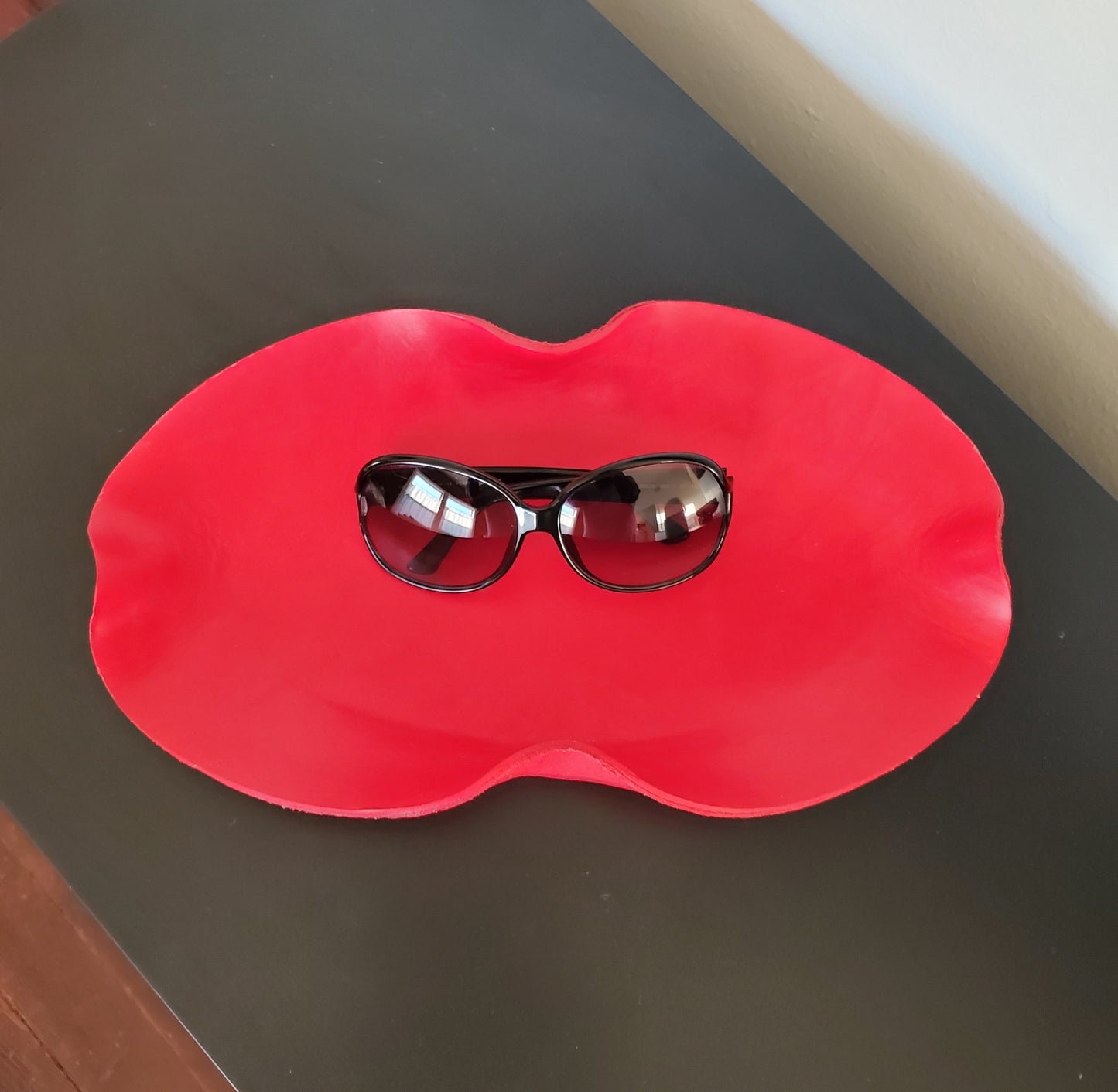 Red leather nesting tray Handcrafted in Los Angeles California. 13 by 7 inches.