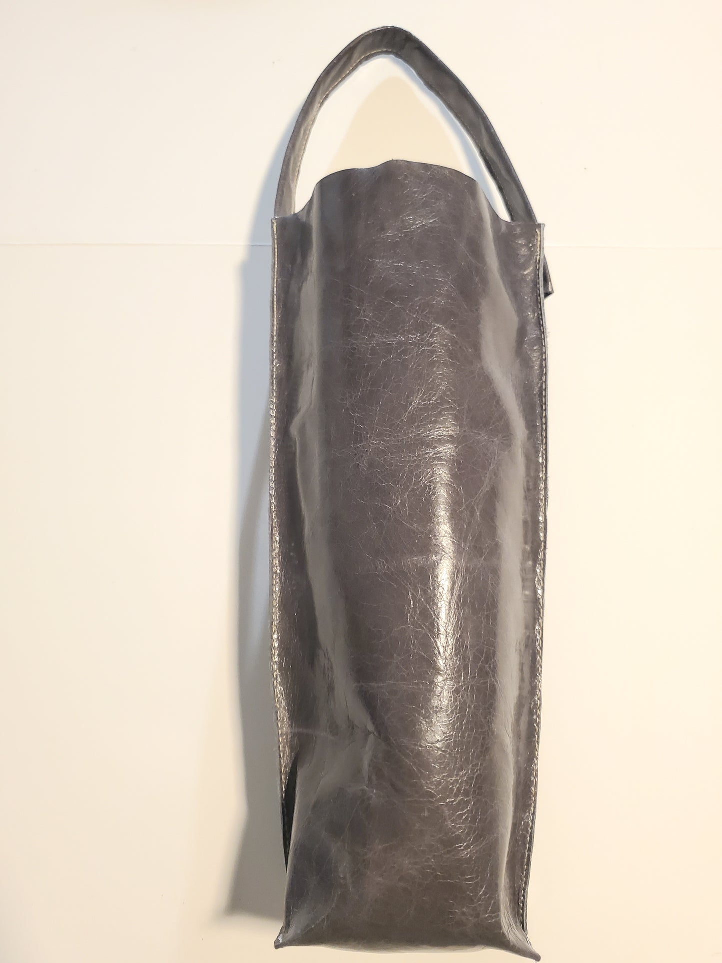 Gray leather wine bag made in LA
