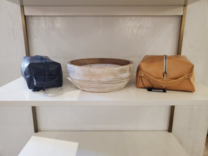 Tan & blue leather dopp kits made in LA