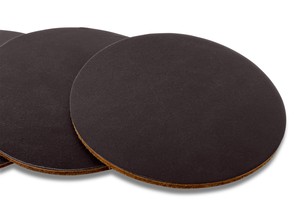 Brown set of 4 leather coasters made in Los Angeles California 