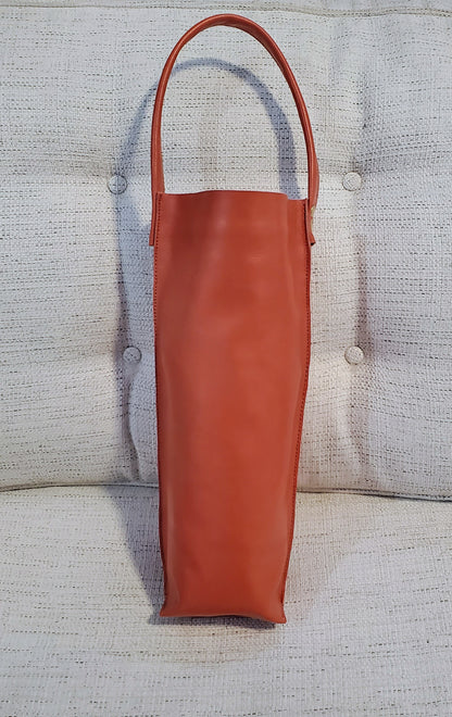 Burnt orange leather wine bag made in LA