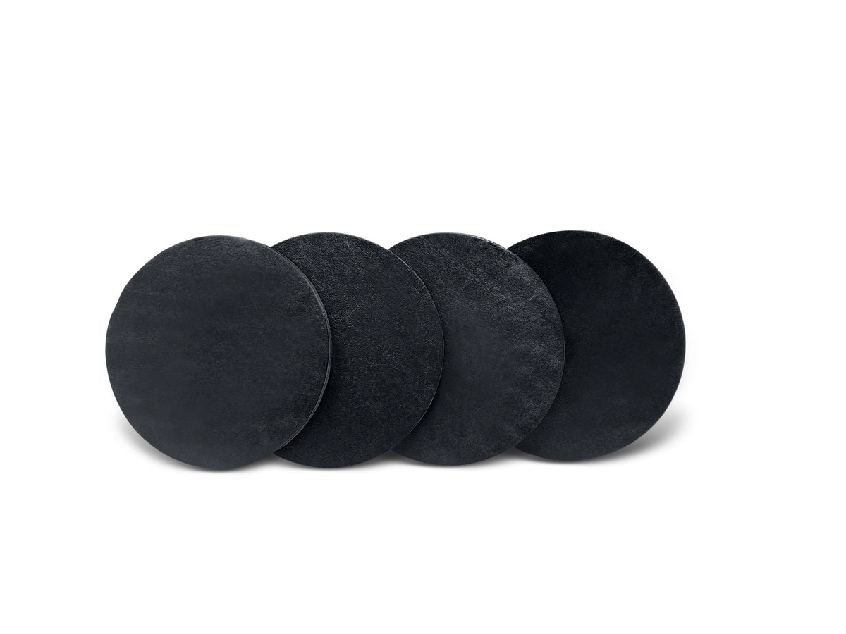 4 black thick leather coasters made in LA