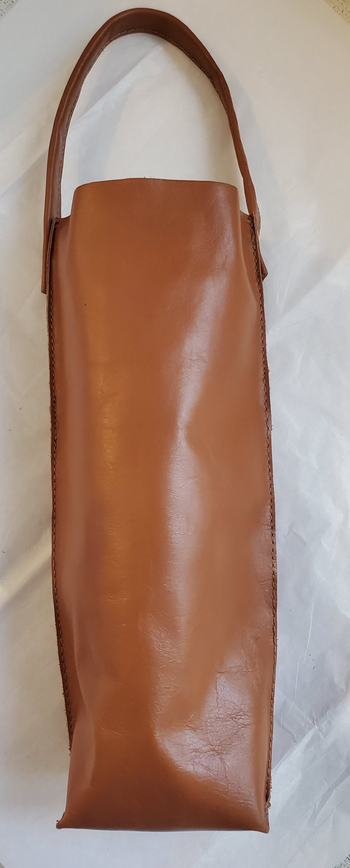 Tan leather bottle bag made in Los Angeles California 