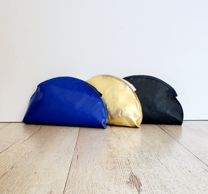 Leather make up bags in royal blue,gold,black