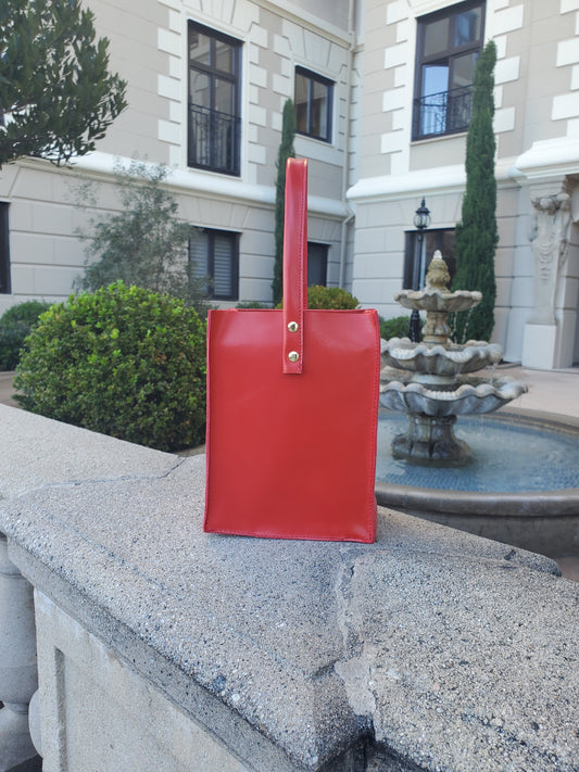 Red leather square vag with 1 handle